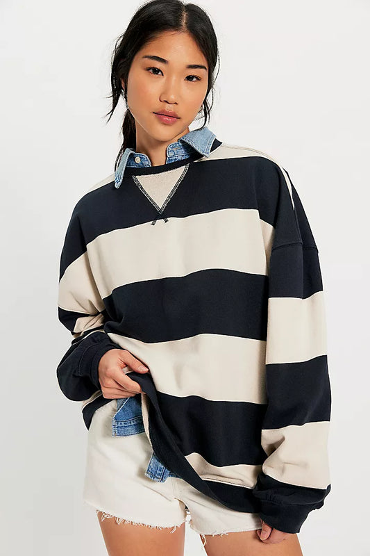 Free People Classic Striped Oversized Crewneck