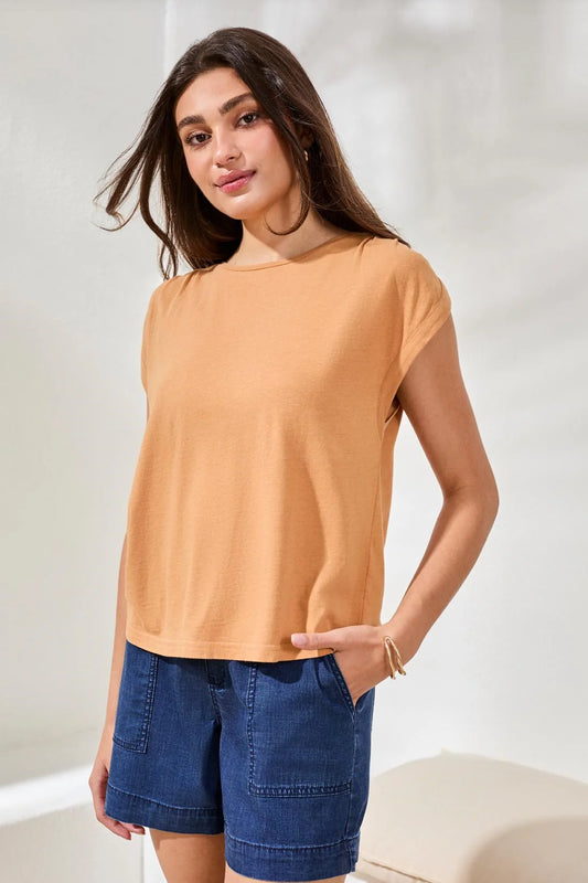 Tribal Boat Neck Cap Sleeve Top Sahara
