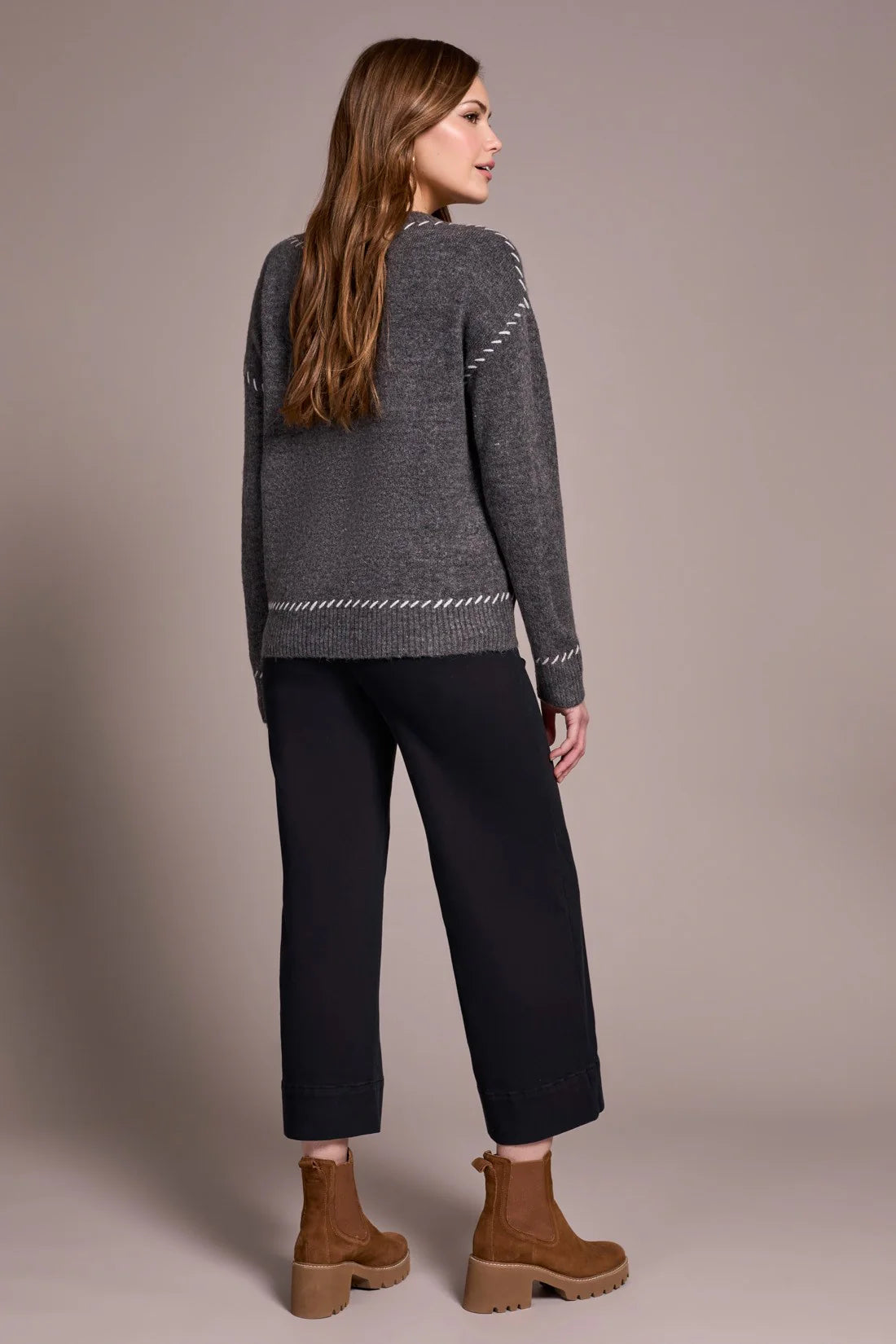 Tribal Saddle Stitch Crew Neck Sweater Charcoal