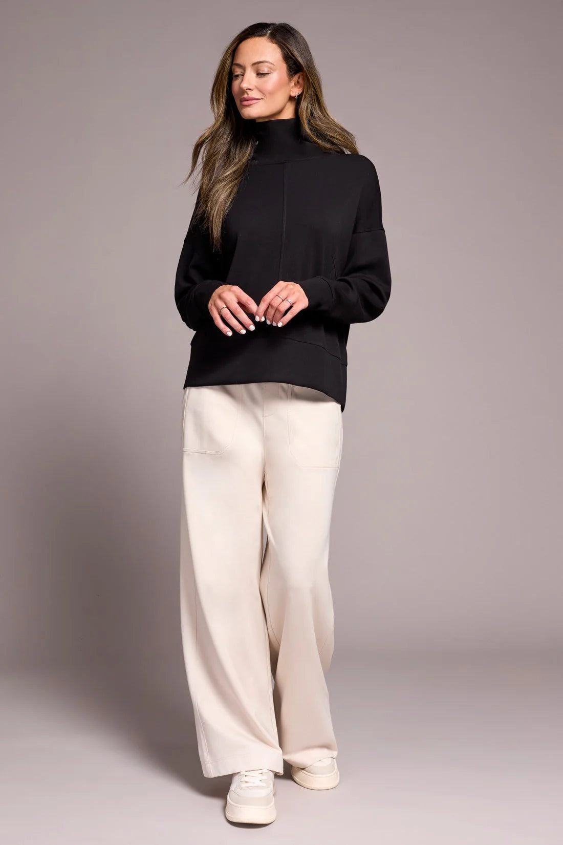 Tribal Funnel Neck Lux Top Black