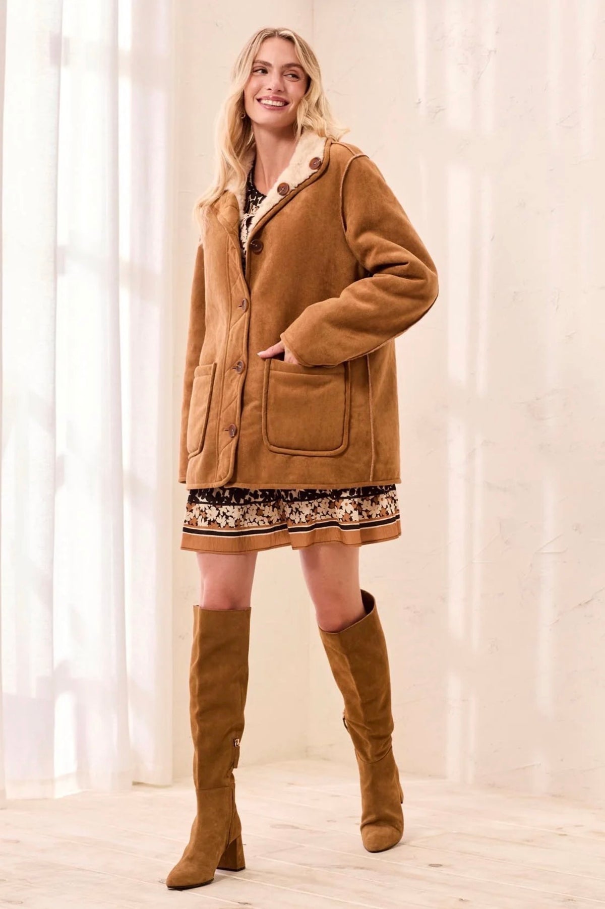 Tribal Reversible Faux Suede/Sherpa Funnel Neck Jacket