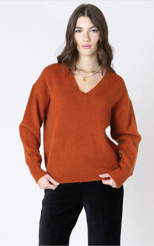 Dex V-Neck Sweater Burnt Orange