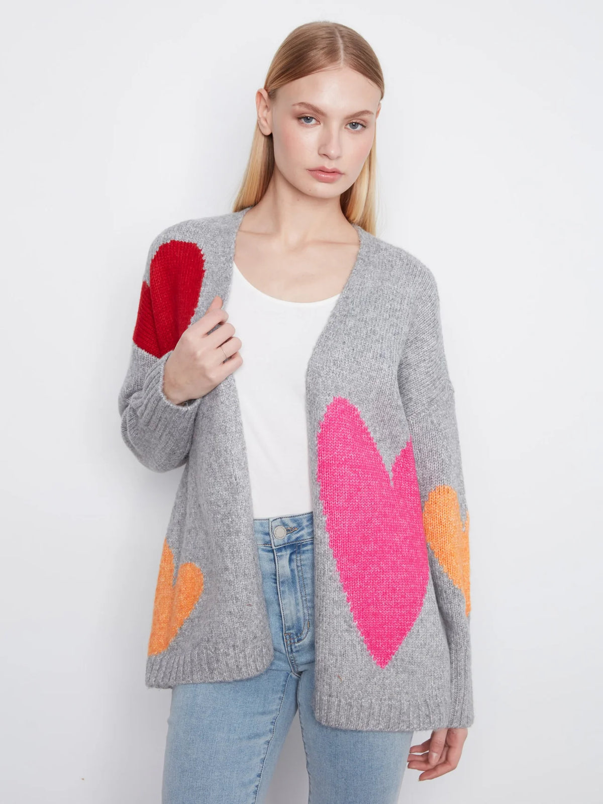 Heart Open Front Cardigan - Heather Grey
