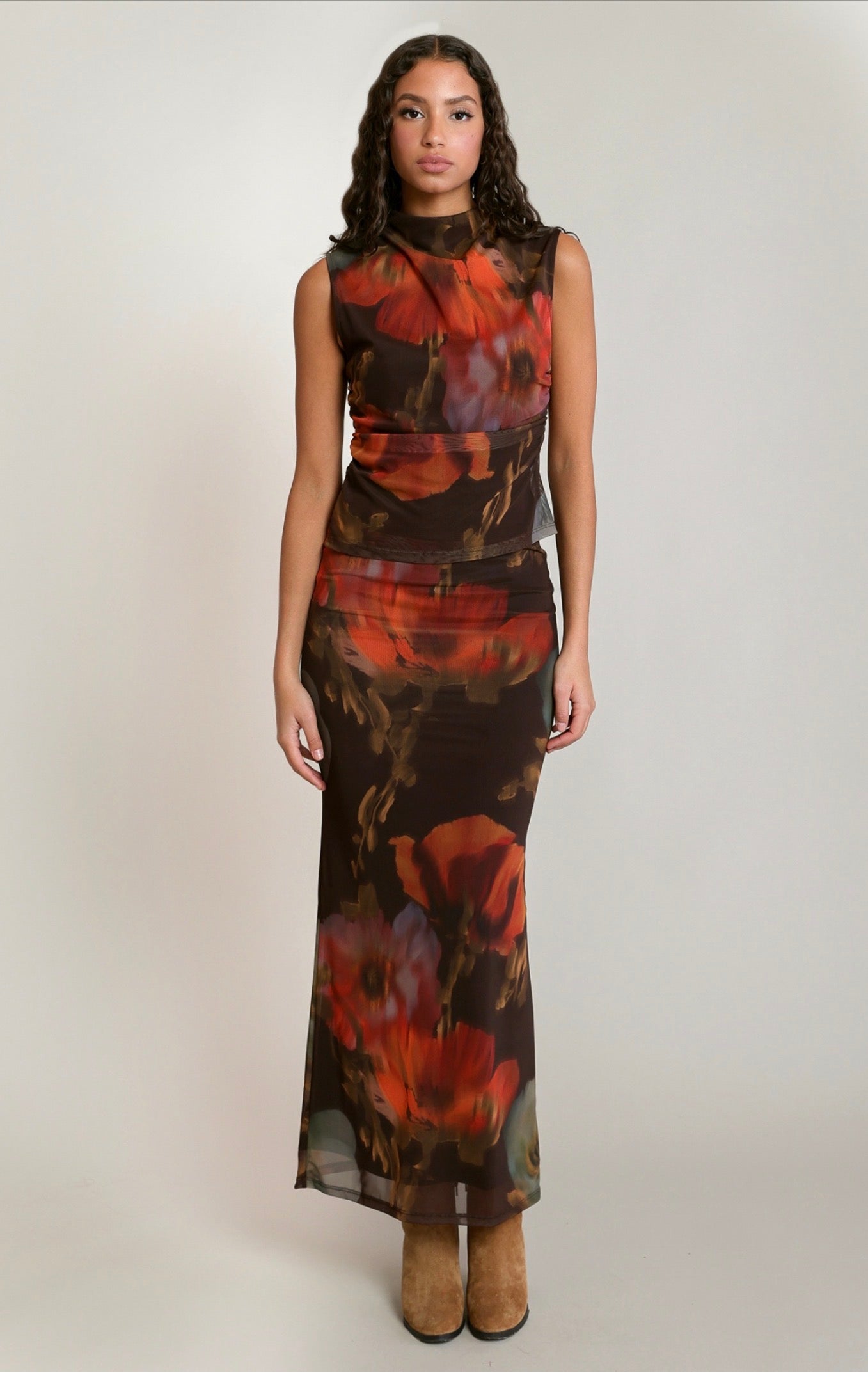 Dex Mesh Floral Maxi Skirt