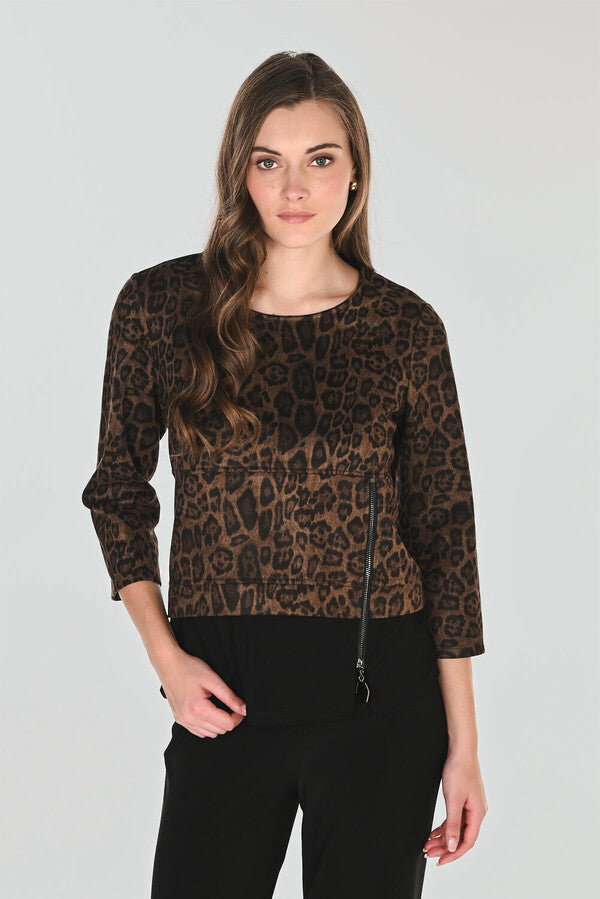 Leopard Print Zipper Top Style 263190