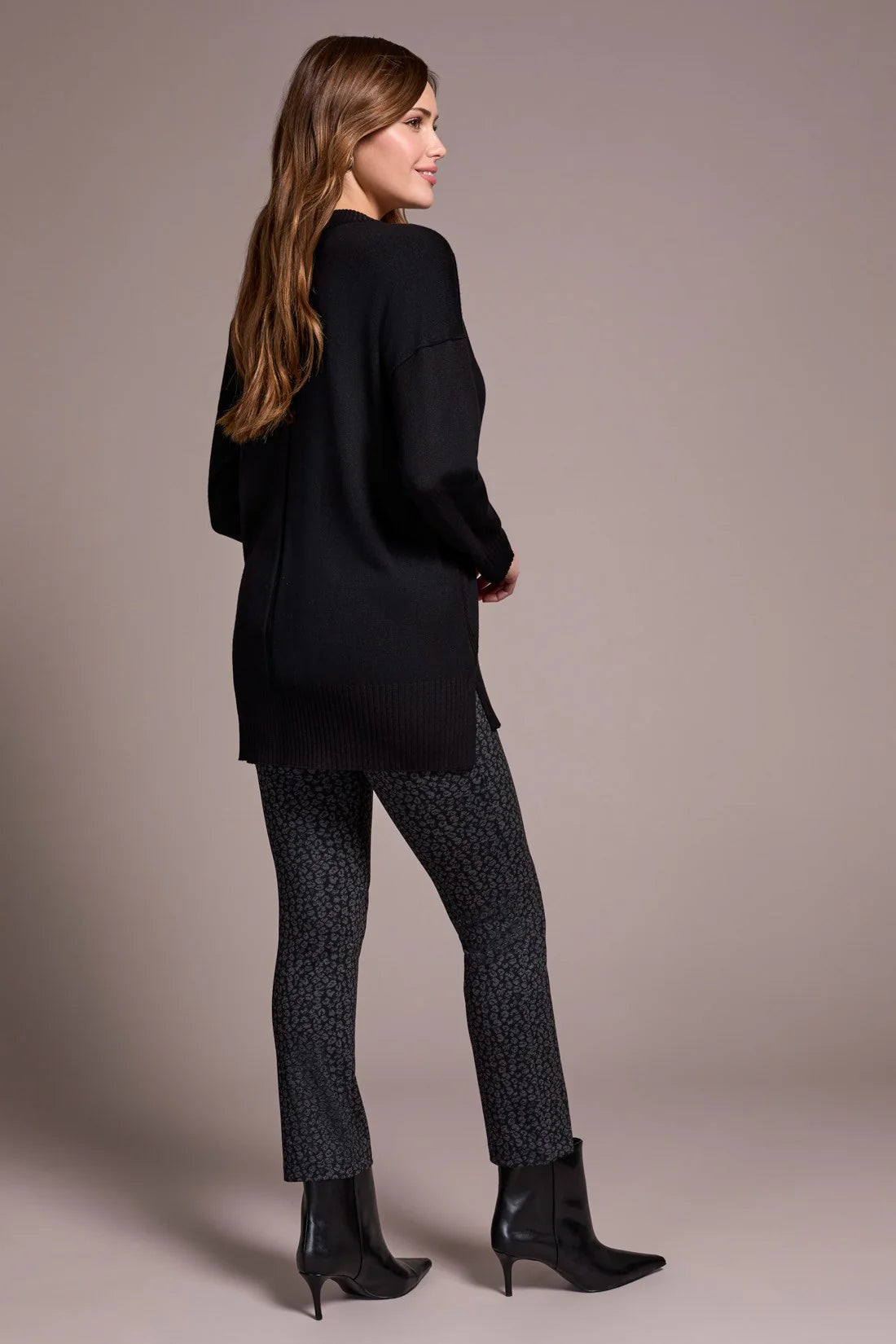 Tribal Drop Shoulder Tunic Sweater Black
