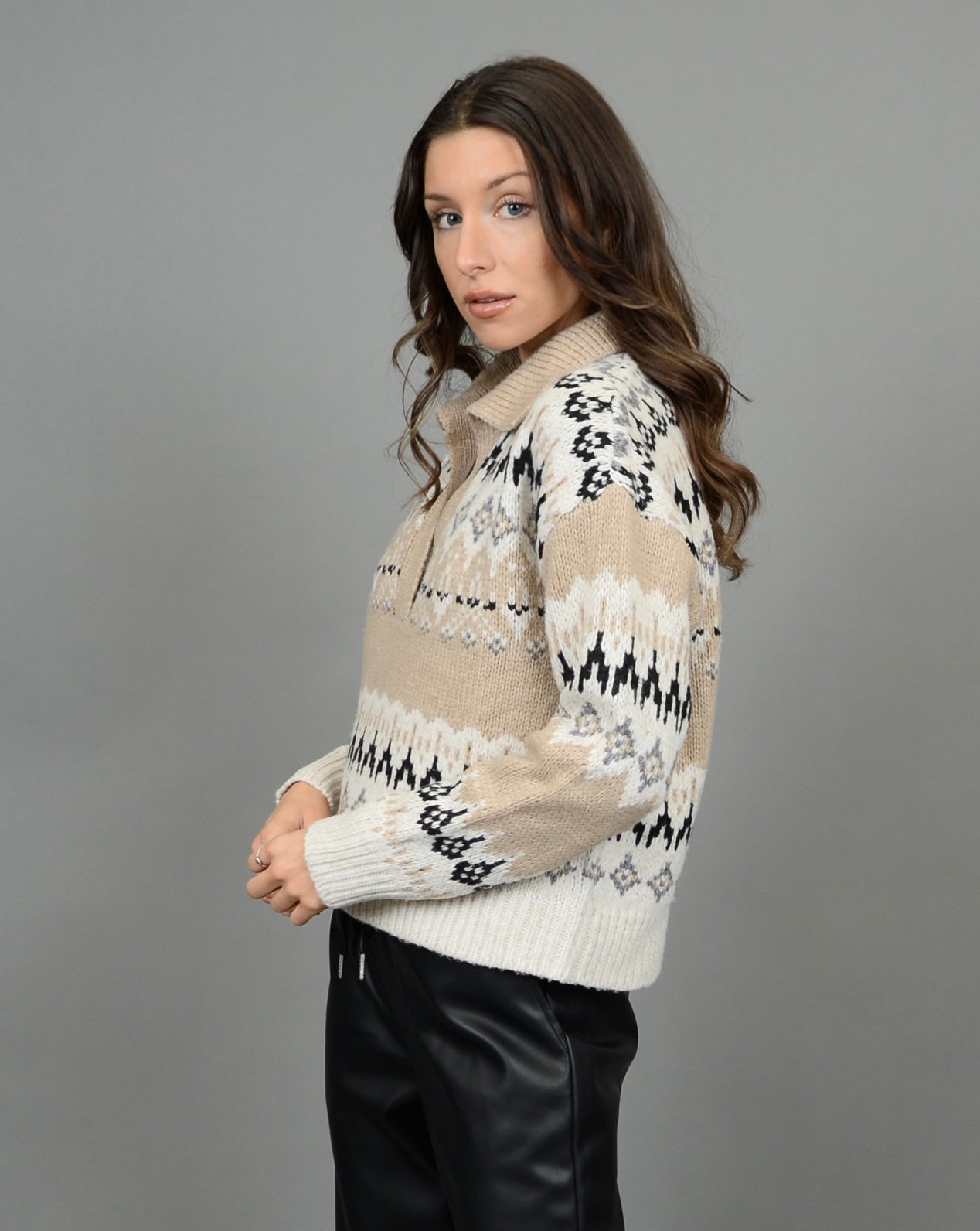 Adwoa Long Sleeve V-Neck Polo Sweater