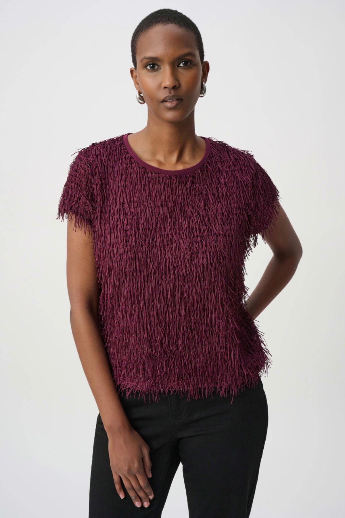 Joseph Ribkoff Novelty Fringe Top Elderberry 264208