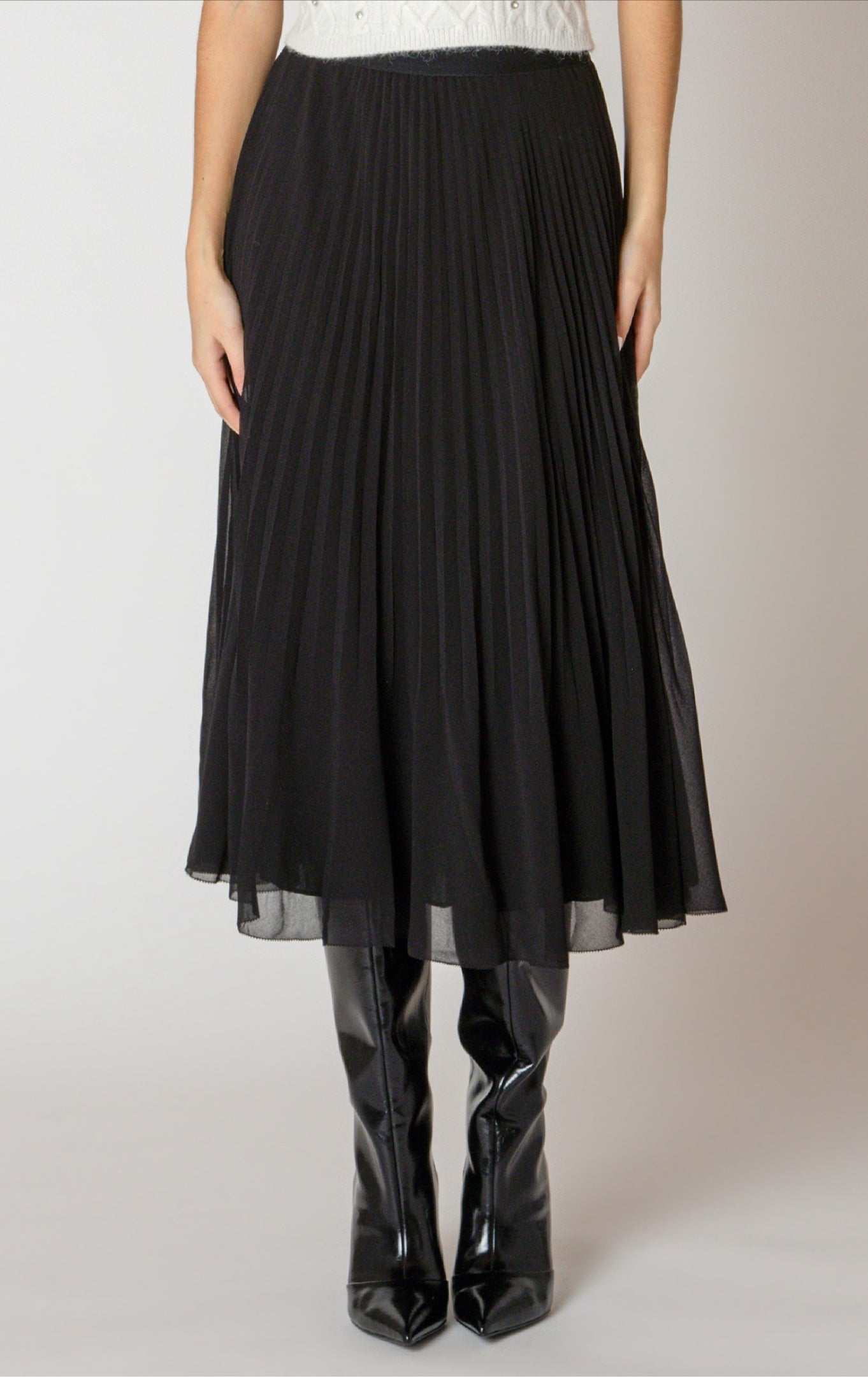 Black Tape Pleated Midi Skirt Black