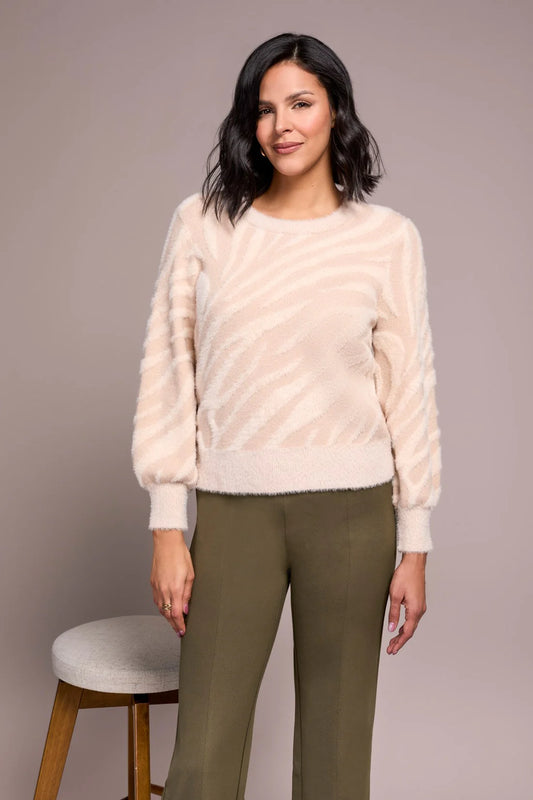 DOUBLE-KNIT PUFF LONG SLEEVE CREW NECK SWEATER