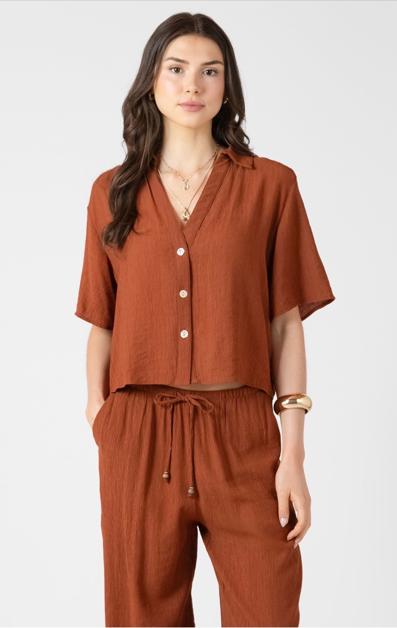 Dex Short Sleeve Blouse Burnt Sienna
