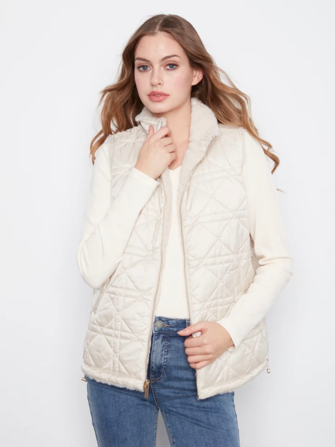 Charlie B Faux Fur Reversible Vest Pearl