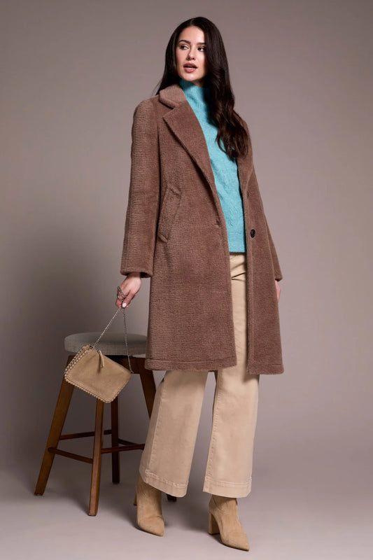 Tribal Soft Plush Button Front Coat Fossil