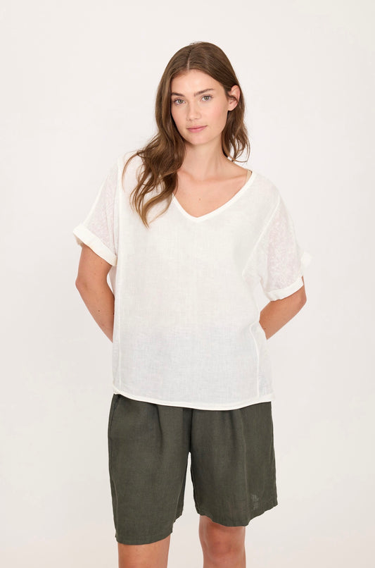Pistache Short Sleeve V-Neck Top White