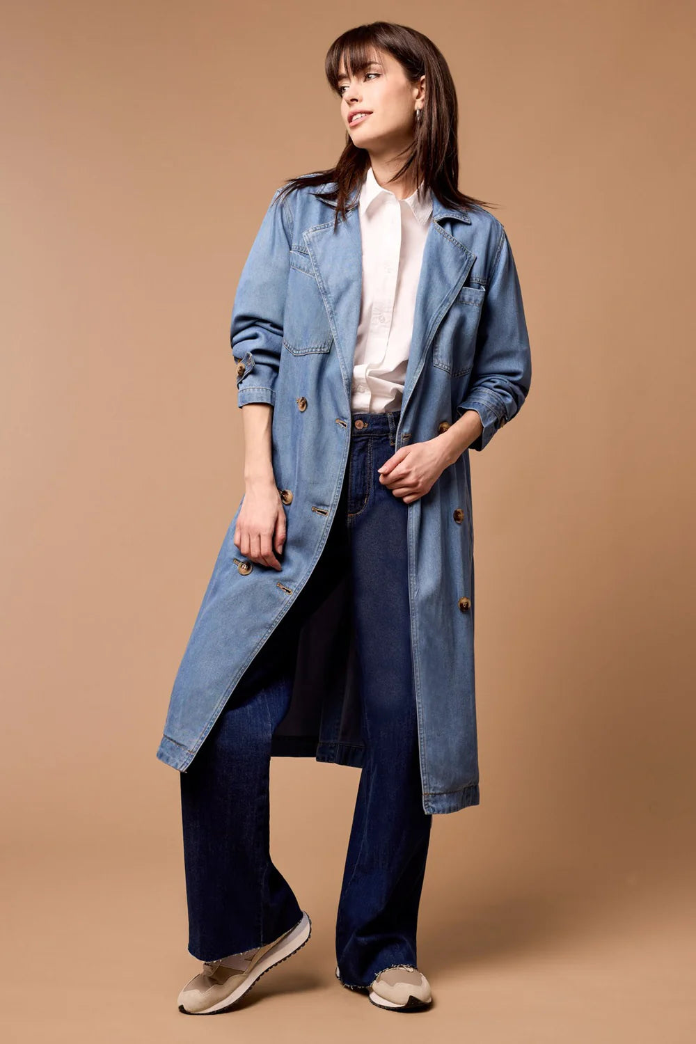 Tribal Denim Trench Coat Dress