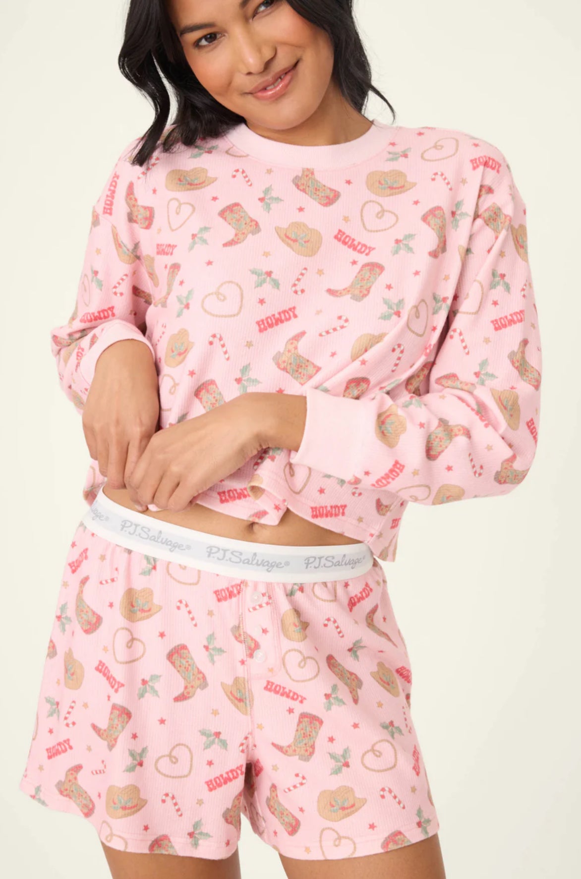 PJ Salvage Boyfriend Boxer Western Holiday Print Shorts Pj Set