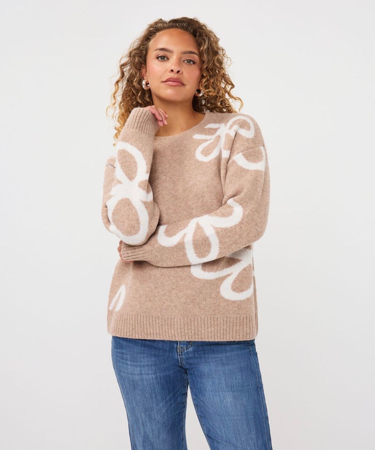 Esqualo Flower Print Sweater Sand