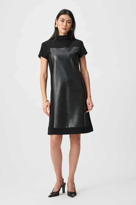 Joseph Ribkoff Leatherette And Silky Knit Mock-Neck Straight Dress 263181