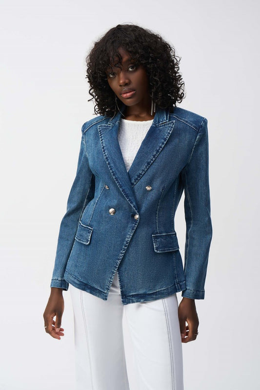 Joseph Ribkoff Stretch Denim Double-Breasted Blazer 251962