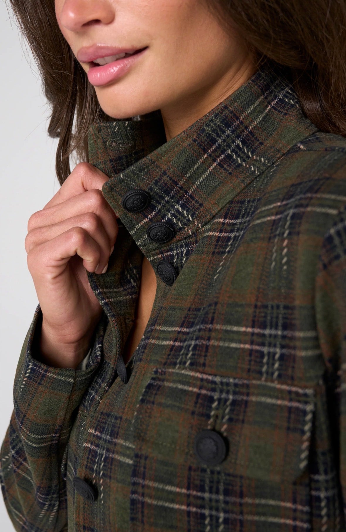 Liverpool Funnel Neck Field Jacket Olive Plaid