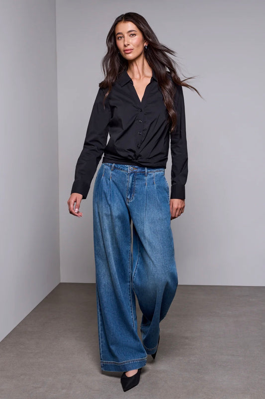 Tribal Blue Thread Audrey Pleat Jeans