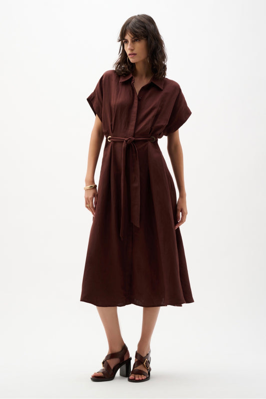 Joseph Ribkoff Linen Blend Fit And Flare Shirt Dress With Sash 262907