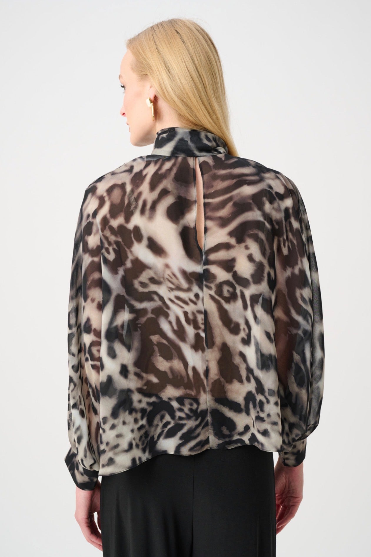 Joseph Ribkoff Chiffon Animal Print Boxy Top With Bow Tie 263743