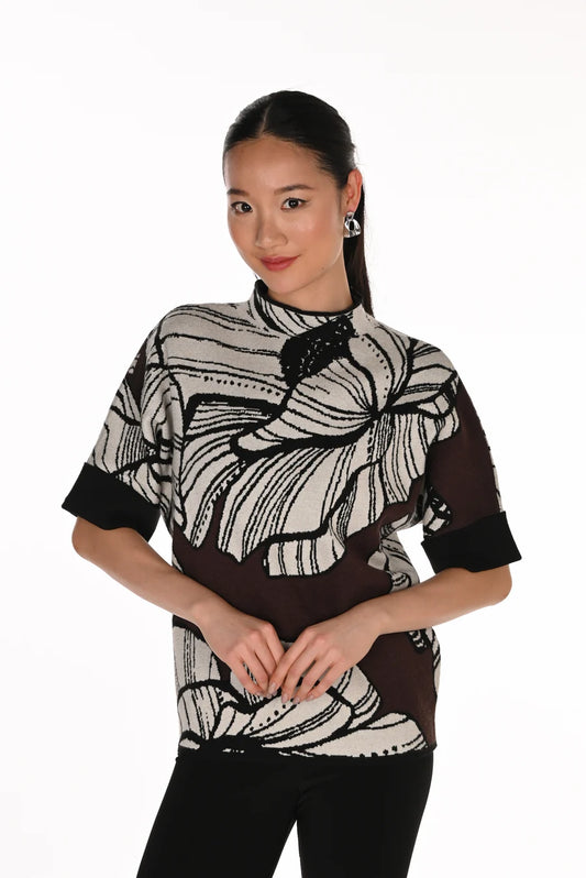 Frank Lyman Mock Neck Elbow Sleeve Print Top - Style 263773