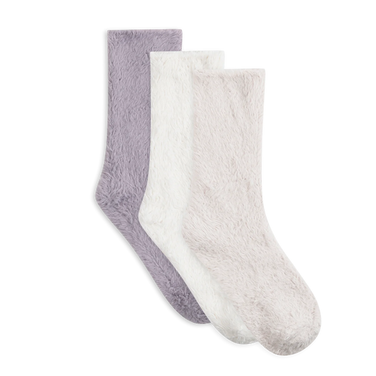 Lemon 3Pk Fur Cozy Crew Socks Orchid