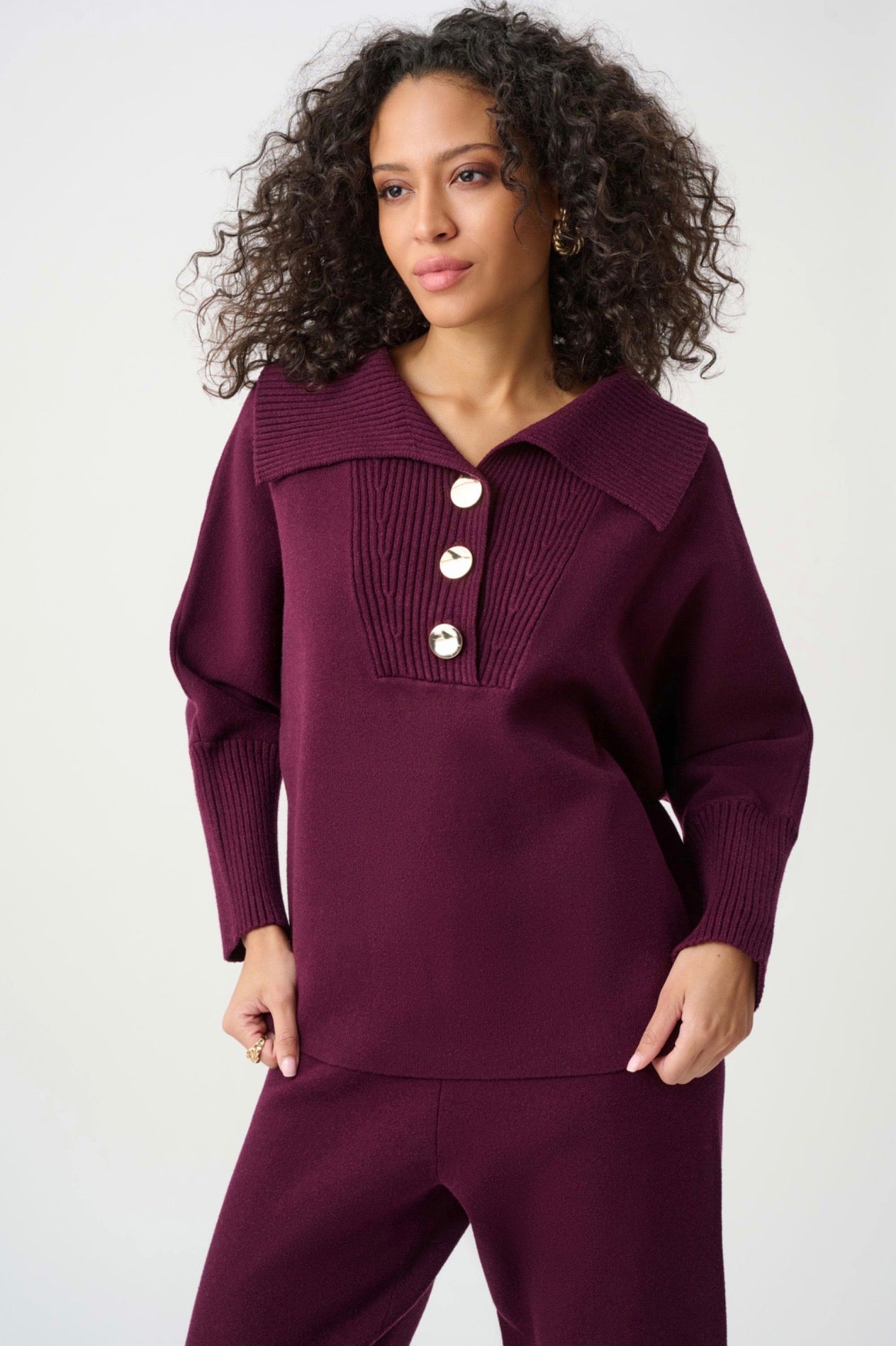 Joseph Ribkoff Brushed Viscose And Nylon Shawl-Neck Sweater Elderberry 263938
