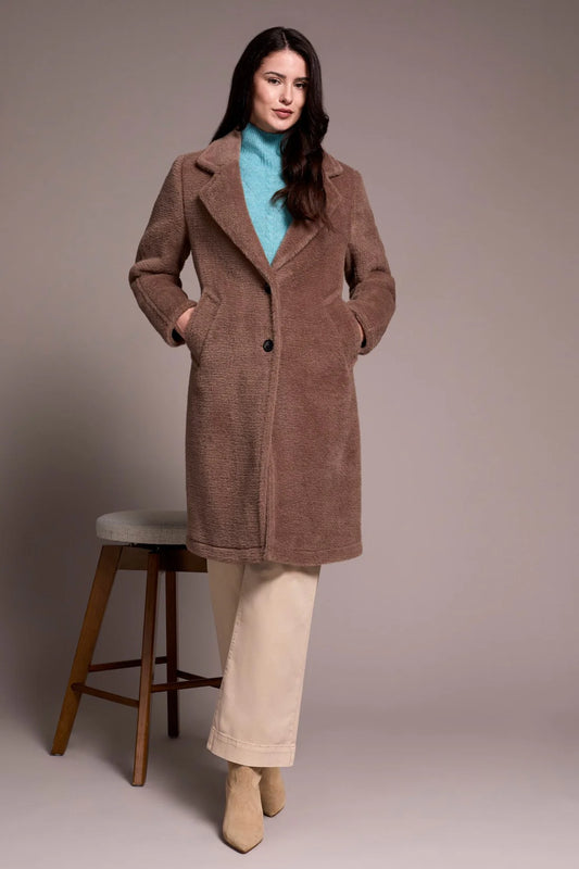 Tribal Soft Plush Button Front Coat Fossil
