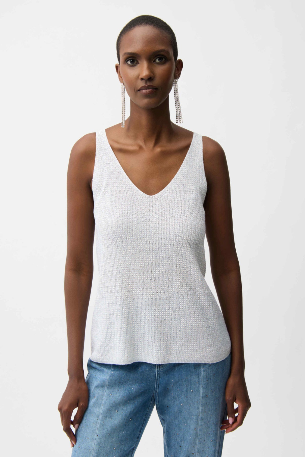 Joseph Ribkoff Metallic Knitted Camisole with Rhinestones Vanilla 252915S26
