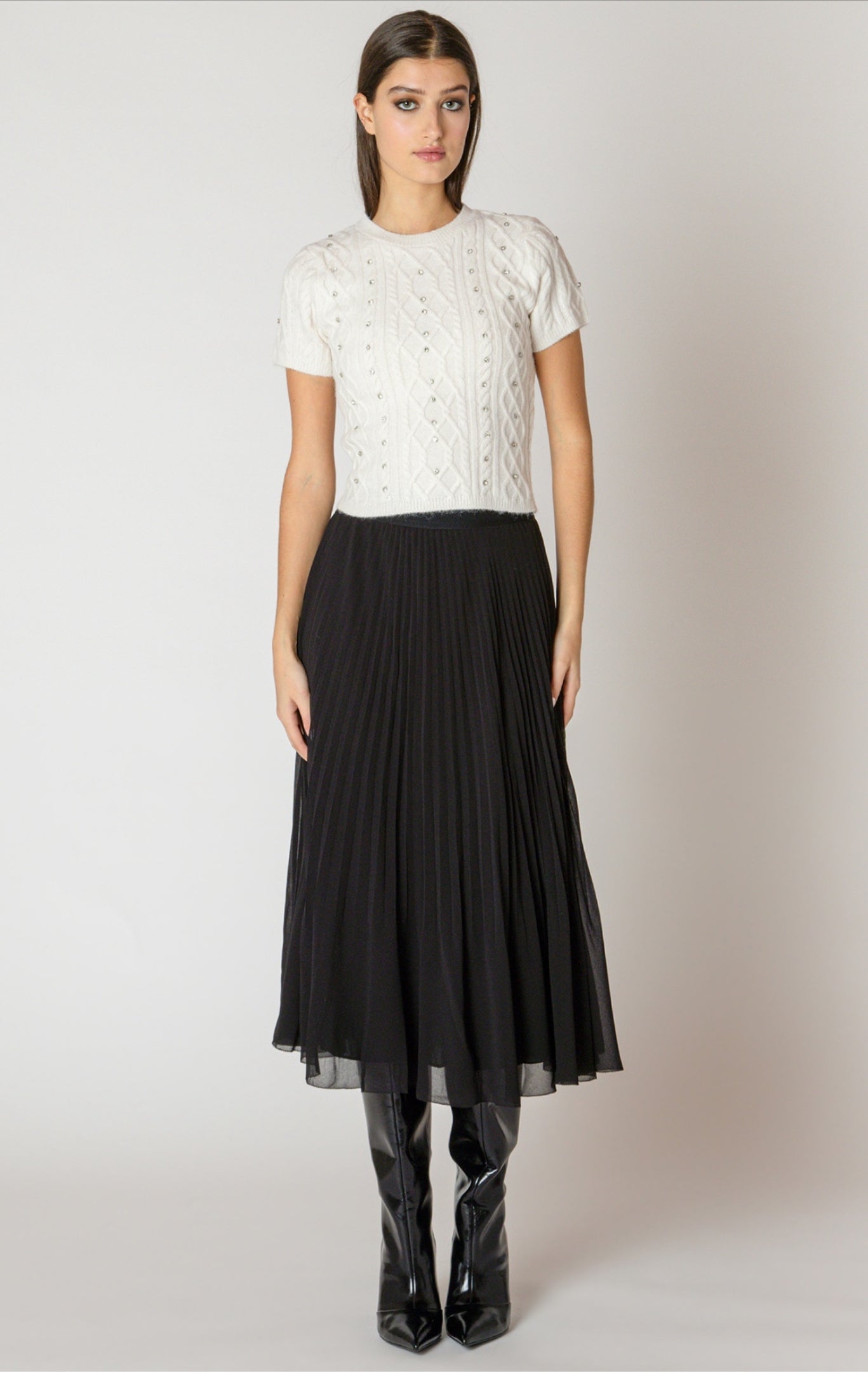 Black Tape Pleated Midi Skirt Black