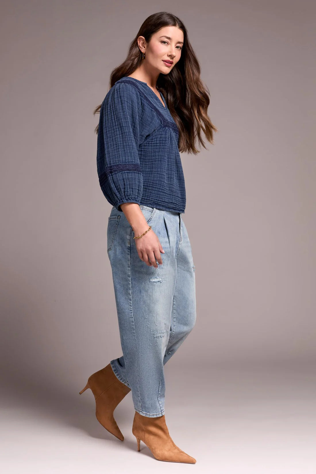 Tribal Audrey Distressed Barrel Jeans
