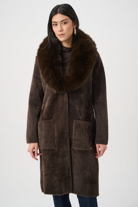 Feather Yarn Knit Coat With Detachable Faux Fur Collar
263973