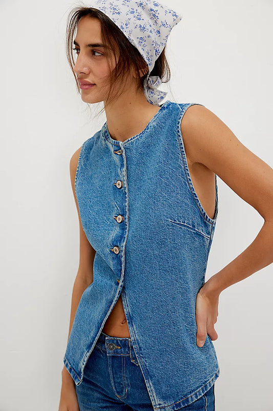 Free People Aimee Vest Blue