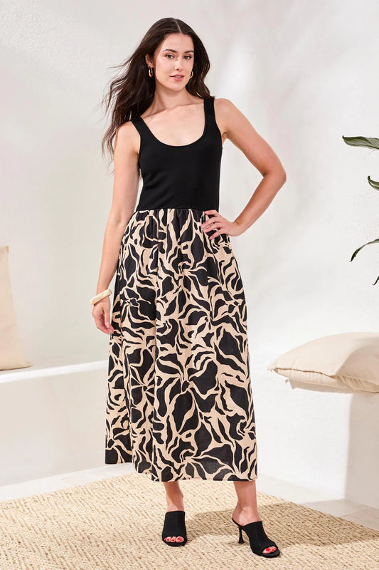 Tribal Sleeveless Mixed Pattern Maxi Dress