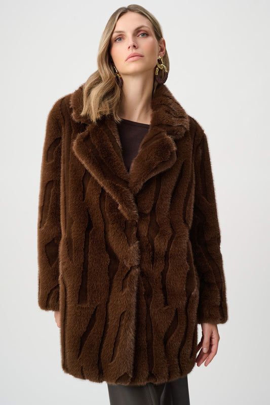 Textured Faux Fur Notch Collar Coat
263916