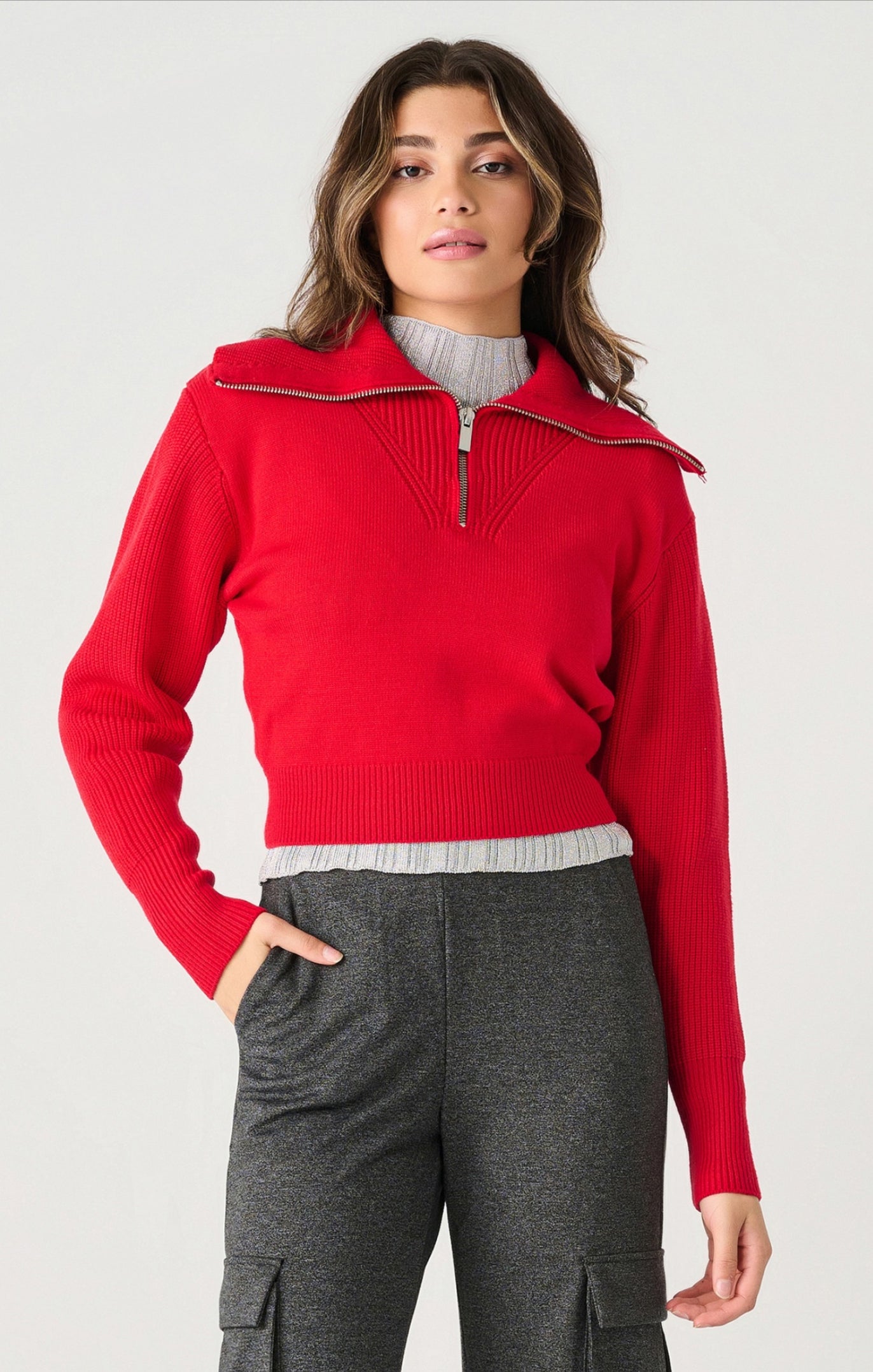 Dex Half Zip Sweater Cherry Red