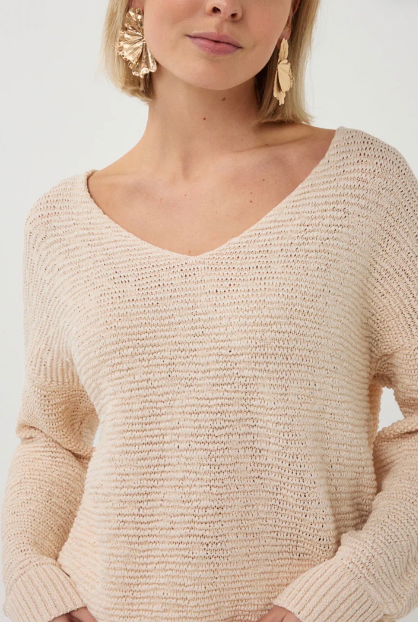 Esqualo V-Neck Knit Sweater Biscuit