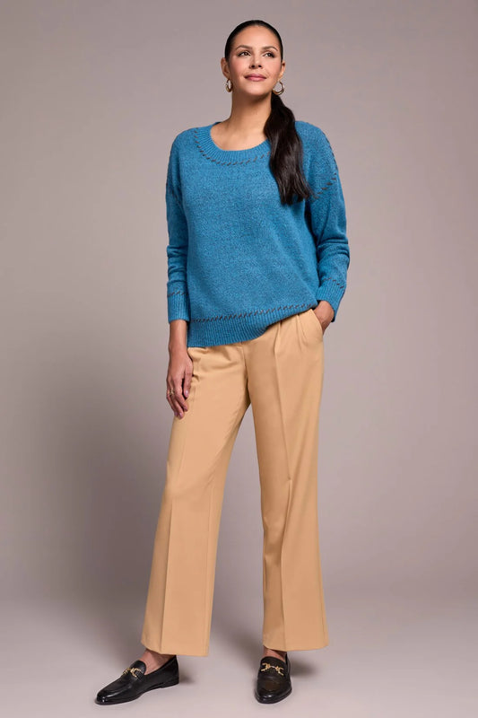 Tribal Saddle Stitch Crew Neck Sweater Celesial