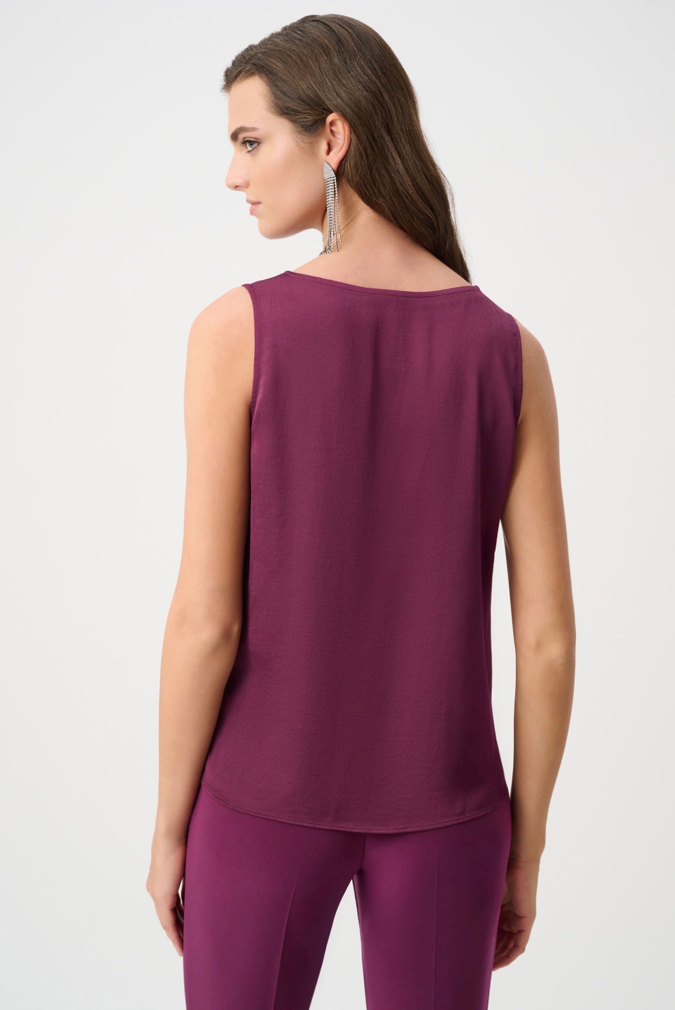 Joseph Ribkoff Recycled Satin Sleeveless V-Neck Top Berry Burst 263235