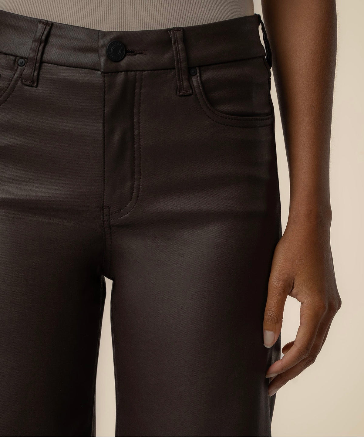 Kut Meg Coated High Rise Wide Leg Jeans Chocolate