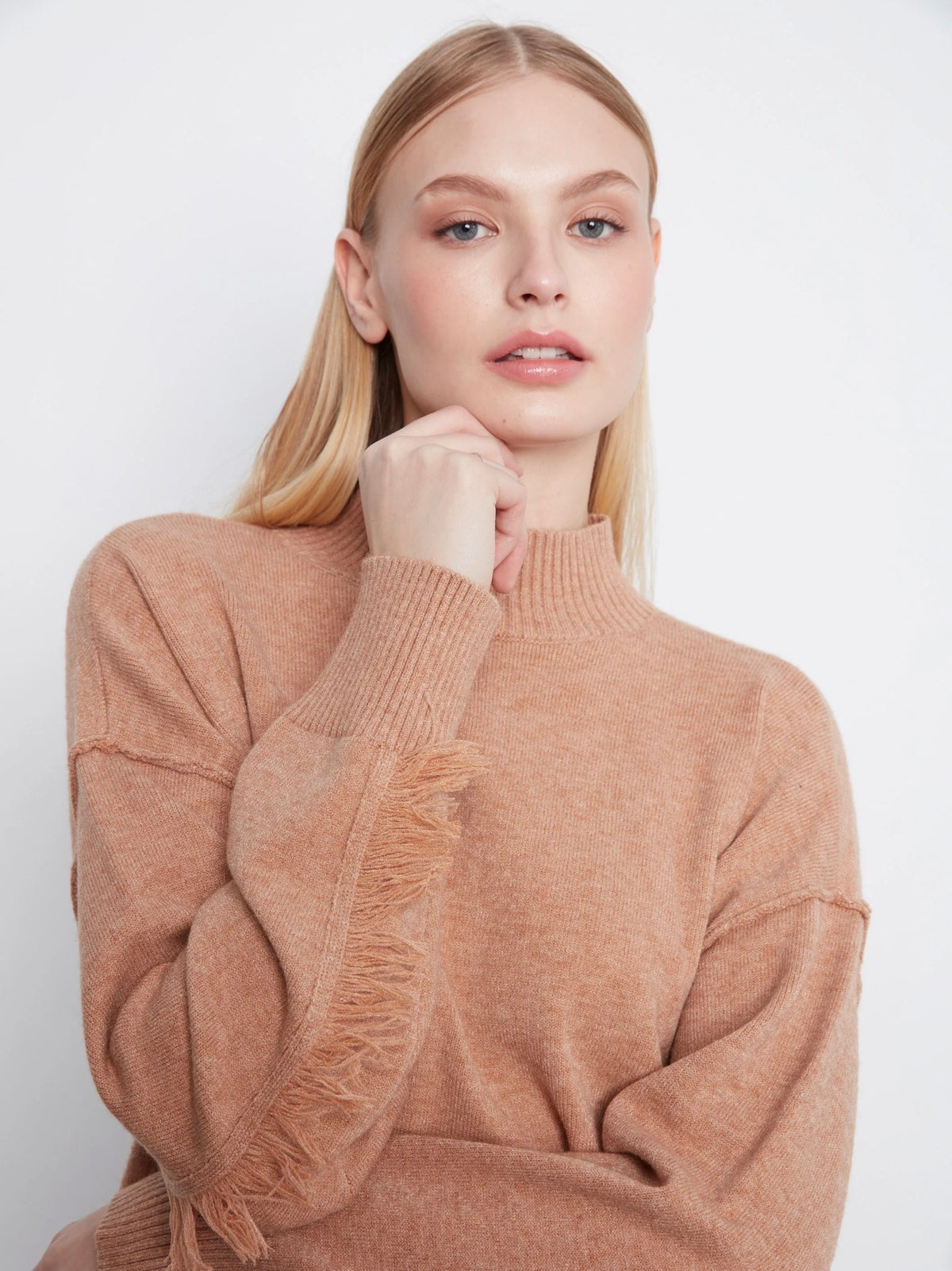 Charlie B Fringe Mock Neck Sweater