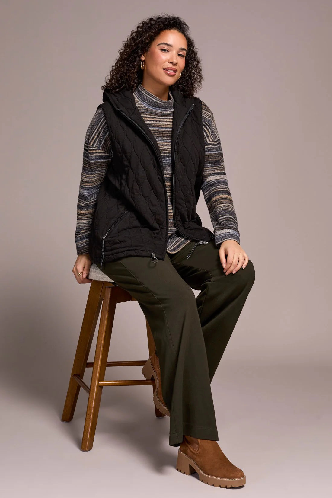 Tribal Quilted Soft Hooded Vest Black