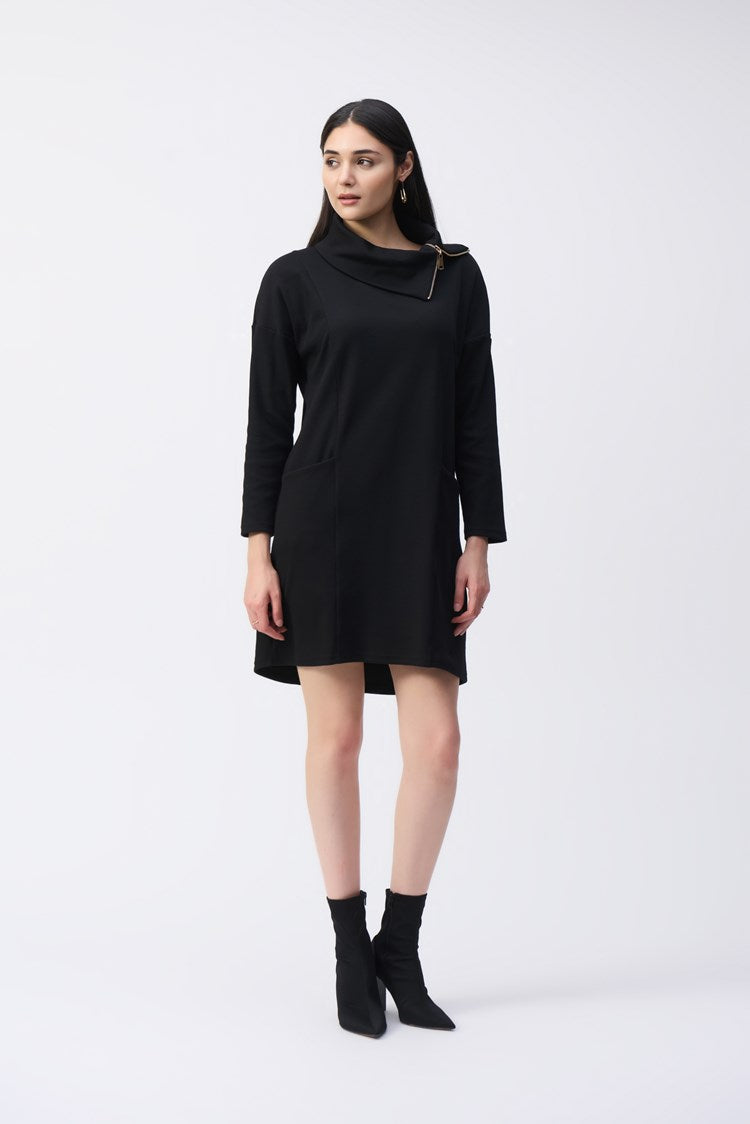 Needle Rib Zipper Collar Cocoon Dress
243207