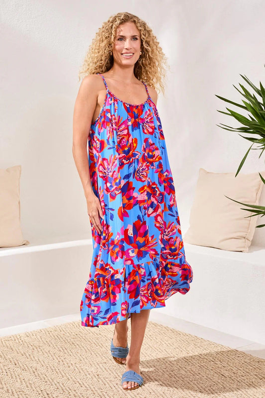 Tribal Braided Hem Flounce Hem Dress Sea