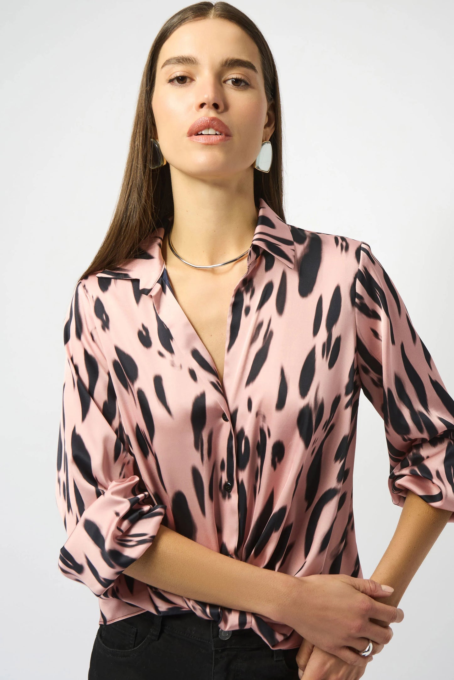 Recycled Satin Animal Print Draped Top 253059