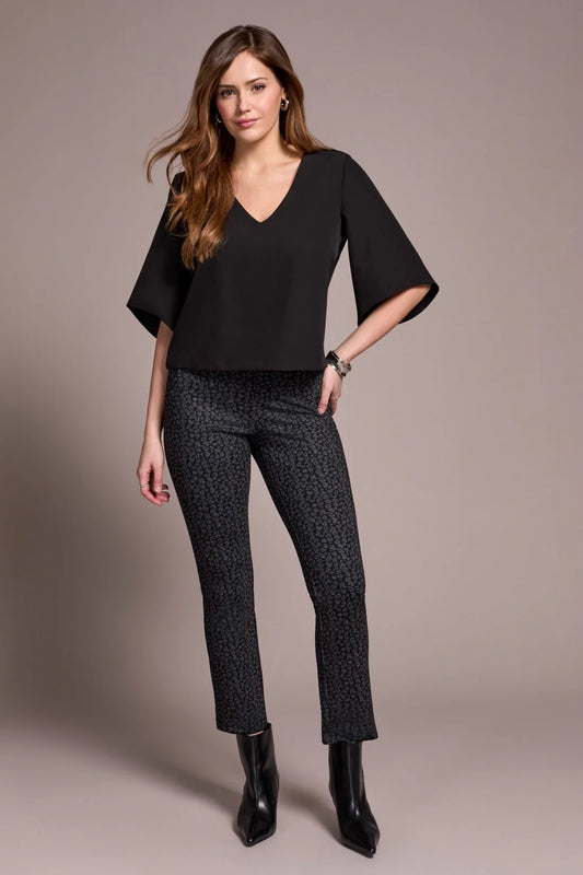 Tribal Crepe Flutter Sleeve Blouse Black