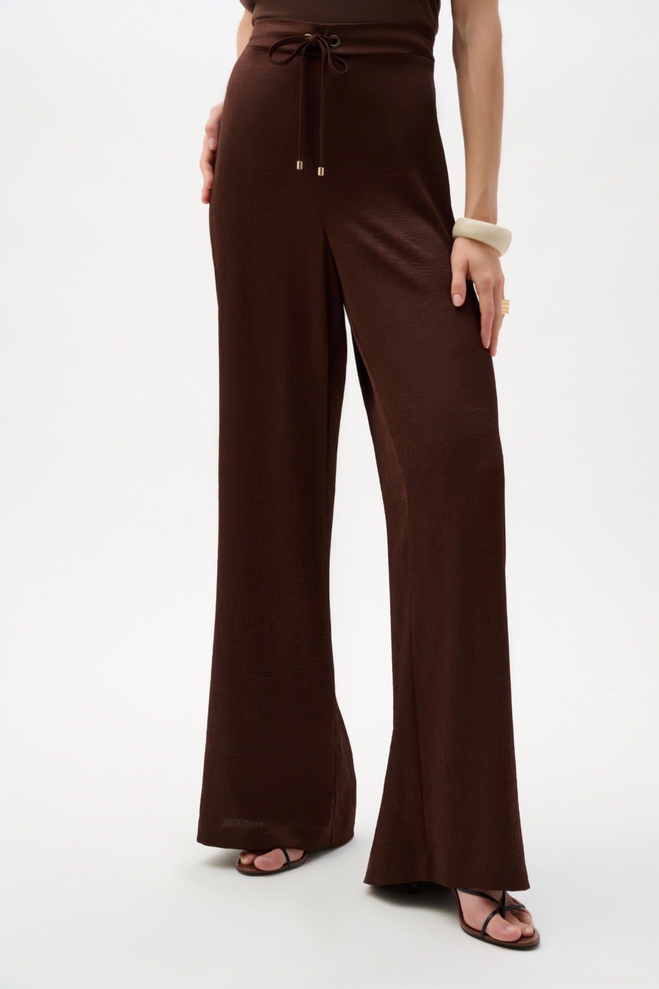 Joseph Ribkoff Crushed Satin Wide Leg Pull-On Pants With Drawstring 262152